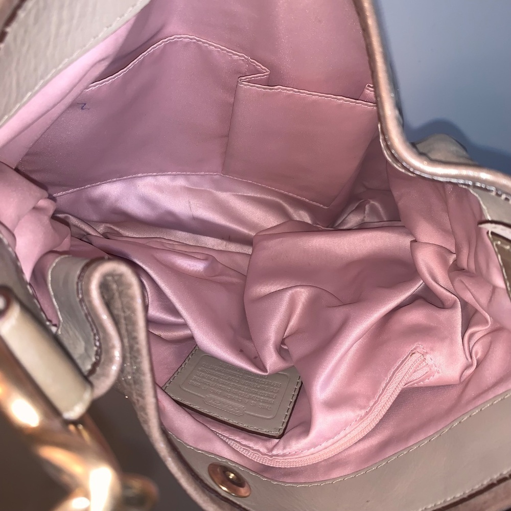 Coach Peyton Metallic Pewter Shimmer Leather Shoulder Bag - Picture 4 of 15
